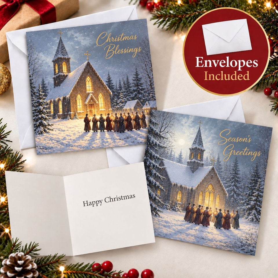 image 1 of 24 Christmas Cards With Envelopes Church Carol Singers 2 Designs