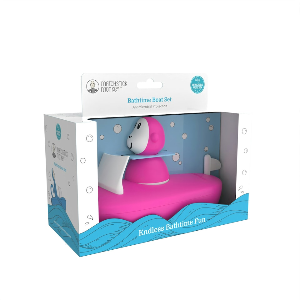 image 1 of Matchstick Monkey Bathtime Boat Set Pink