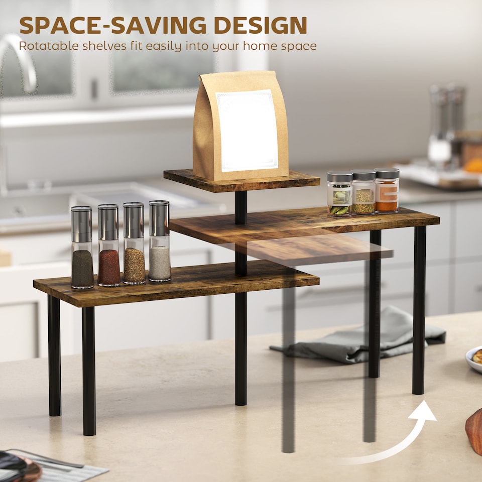 image 1 of HOMCOM 3-Tier Kitchen Countertop Organizer for Spice Rack,Rustic Brown | Brown | Rustic Brown | 40W x 18D x 36.5H cm