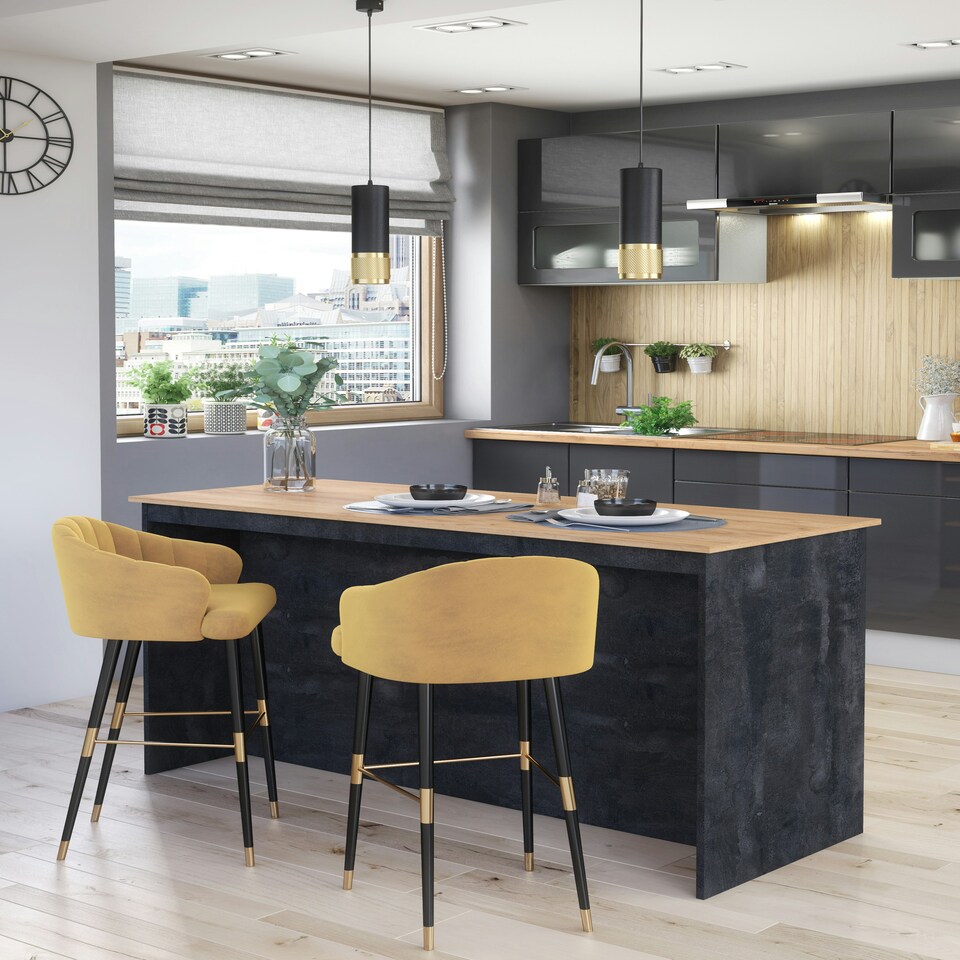 image 1 of Furneo Kitchen Island 02 Graphite Stone and Oak effect N/A