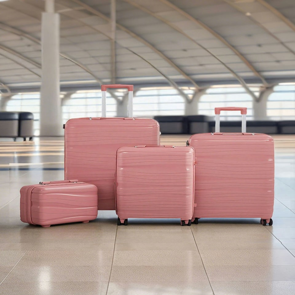 image 1 of Living and Home 4 Wheels Lockable Travel Suitcase Set of 4 - Pink 28+24+20+14 Inch Pink | Large