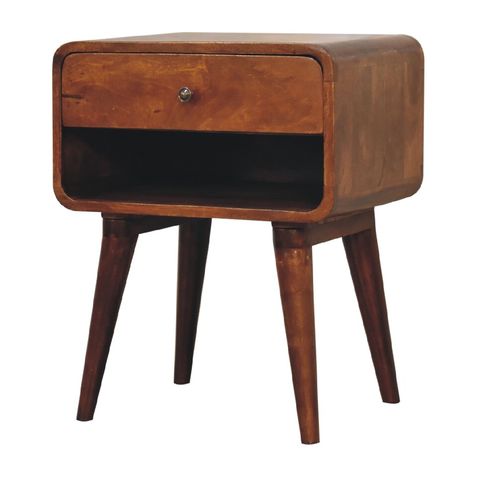 image 1 of Artisan Furniture Solid Wood Curve Open Slot Chestnut Bedside, 1 drawer & 1 Shelf, Brown