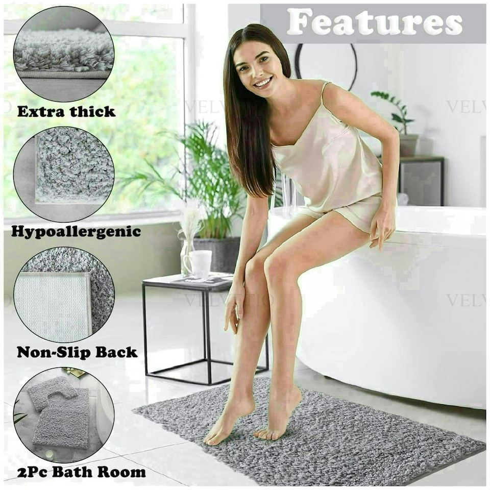 image 1 of VELVETIO Bath Mats & Pedestal Mat Set Anti Slip Super Soft Water Absorbent Yellow | Ochre