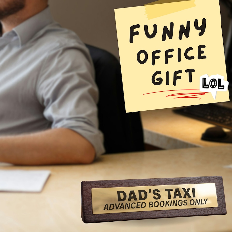 image 1 of Wooden Desk Sign - Dad's Taxi