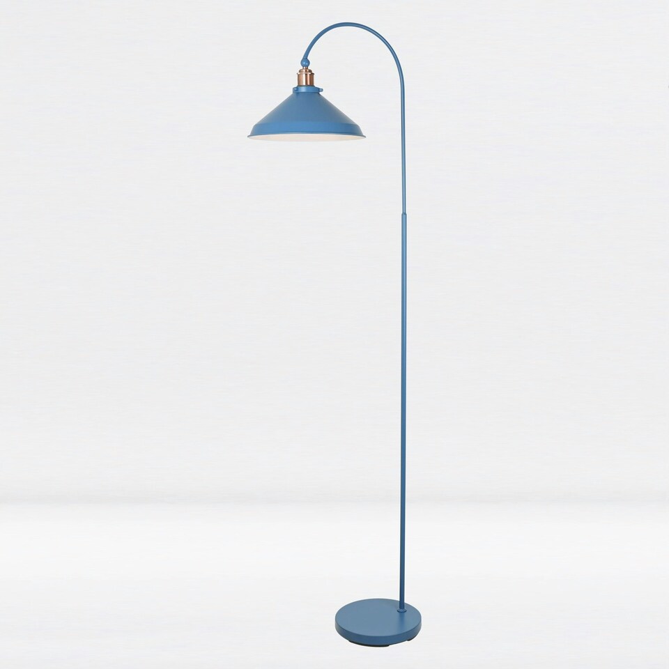image 1 of First Choice Lighting Set of 2 Maxwell Mirage Blue Brushed Copper Floor Reading Lamps Blue | Copper