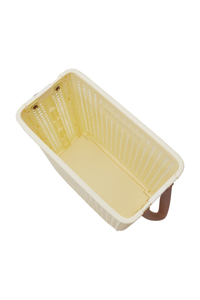 image 1 of Living and Home Foldable Laundry Basket with Wheels, M | Cream | M