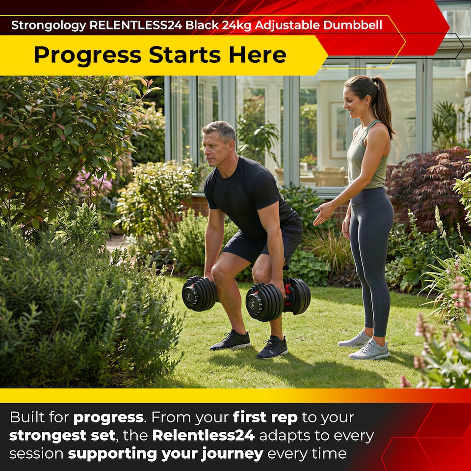 image 1 of Strongology Relentless24 Home Fitness Single Adjustable Smart Dumbbell from 2.5kg up to 24kg Training Weights