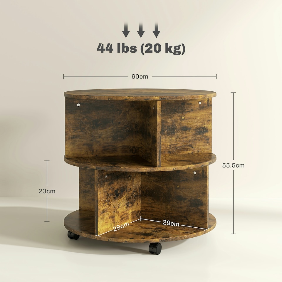 image 1 of 2 Tier Round Coffee Tea Table End Side Desk Sector Divider Shelves Storage Brown