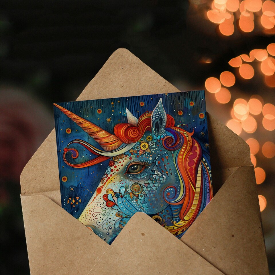 image 1 of Magical Unicorn Colourful Mane Patterns Girl Daughter Son Birthday Card