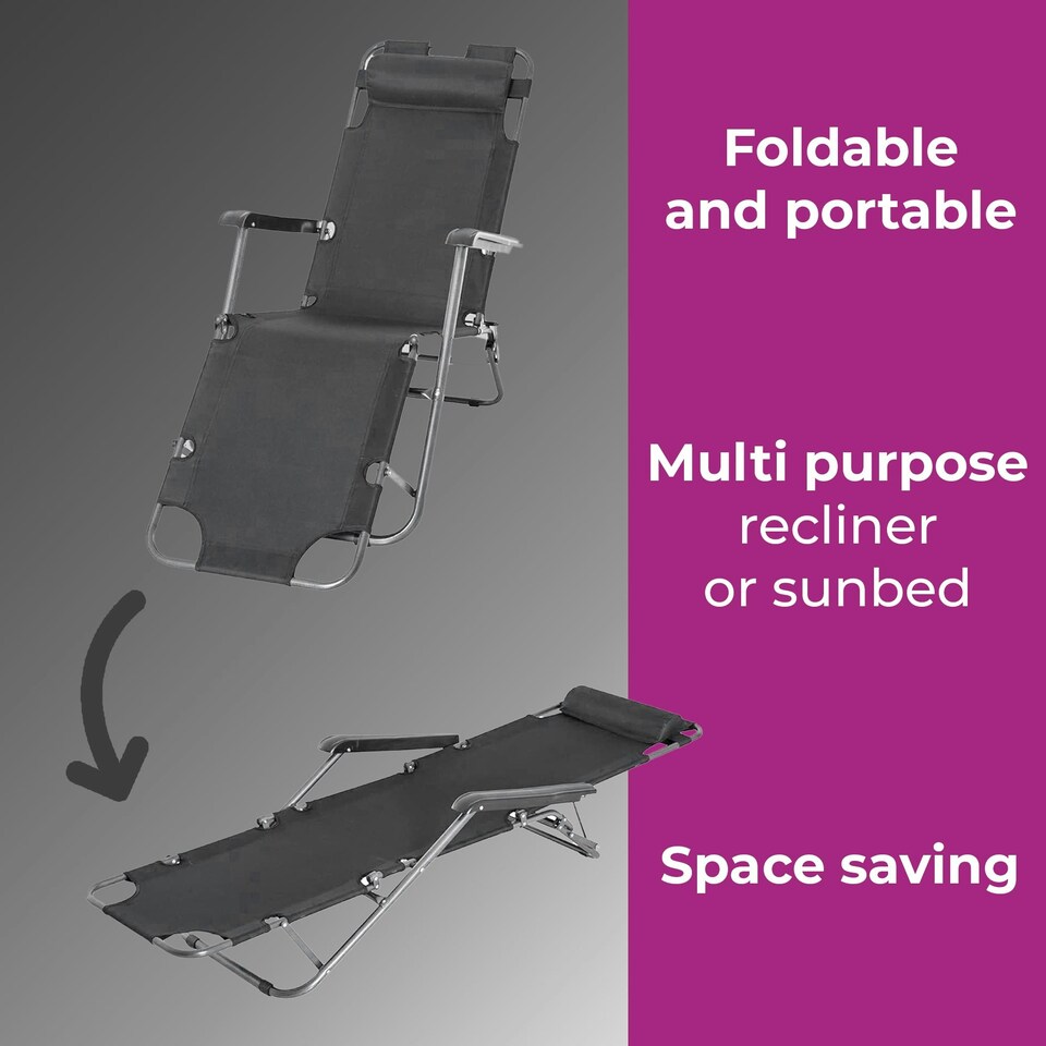 image 1 of Neo Grey Pair of 2 In 1 Sun Lounger Chairs Set | Multi