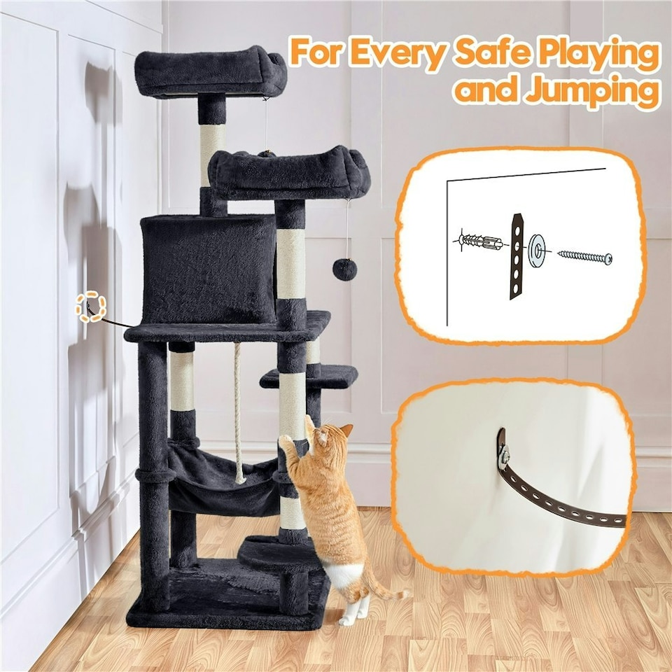 image 1 of Yaheetech 149 cm Multilevel Cat Tree with Plush Perch Black