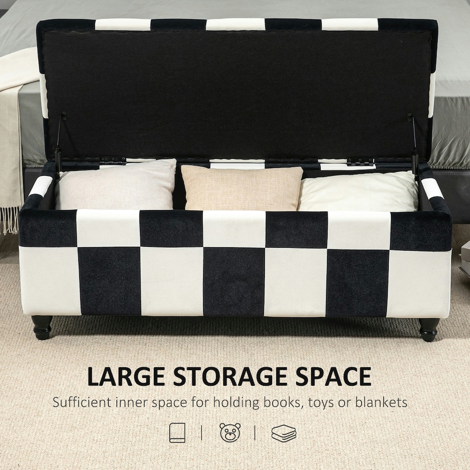 image 1 of HOMCOM 114 x 47 x 47cm Velvet Storage Ottoman, Button-tufted Footstool