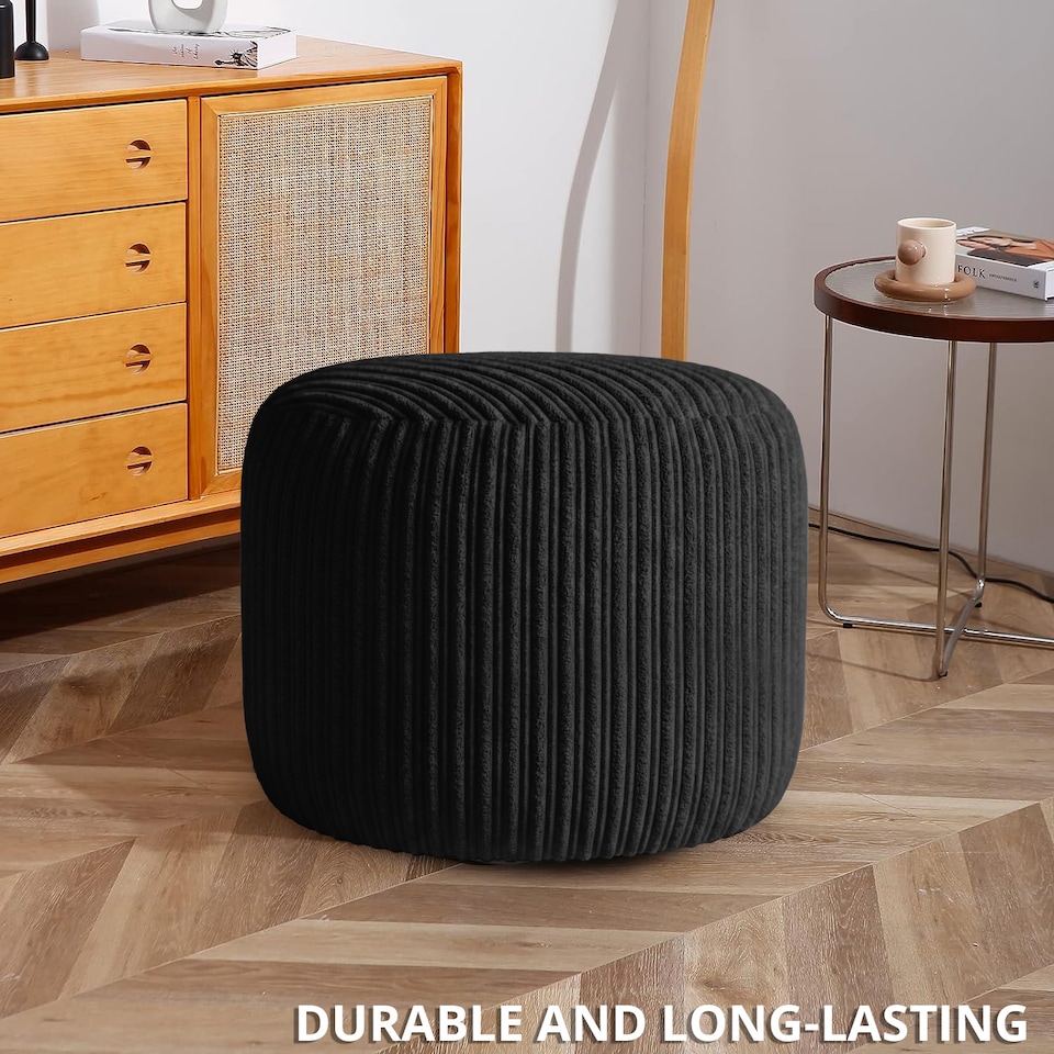 image 1 of Black  Jumbo Cord Footstool Oval Pouffe, Corduroy Ottoman Bean Bags 40cm x 35cm