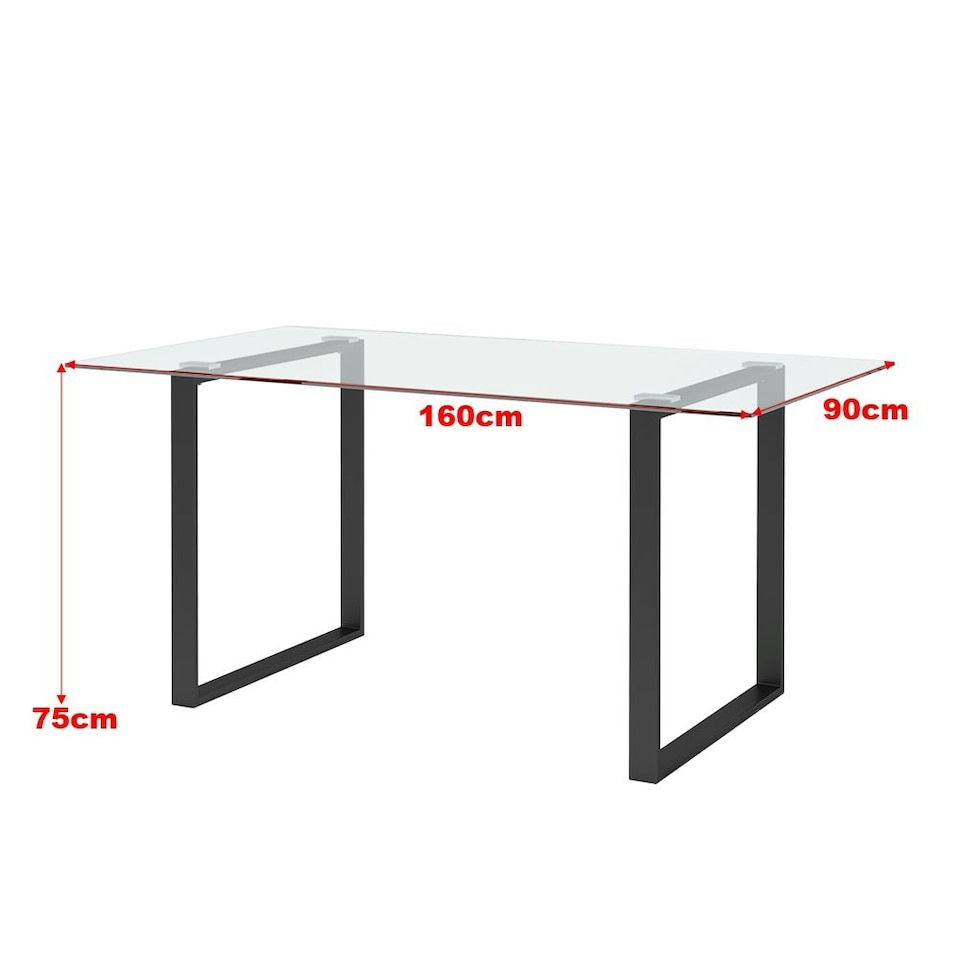image 1 of Living and Home Modern Rectangle Tempered Glass Dining Table with Black Base