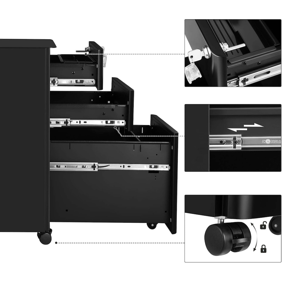 image 1 of Lockable Mobile File Cabinet with Wheels, Pre-Assembled Office Storage for Hanging Documents, Black