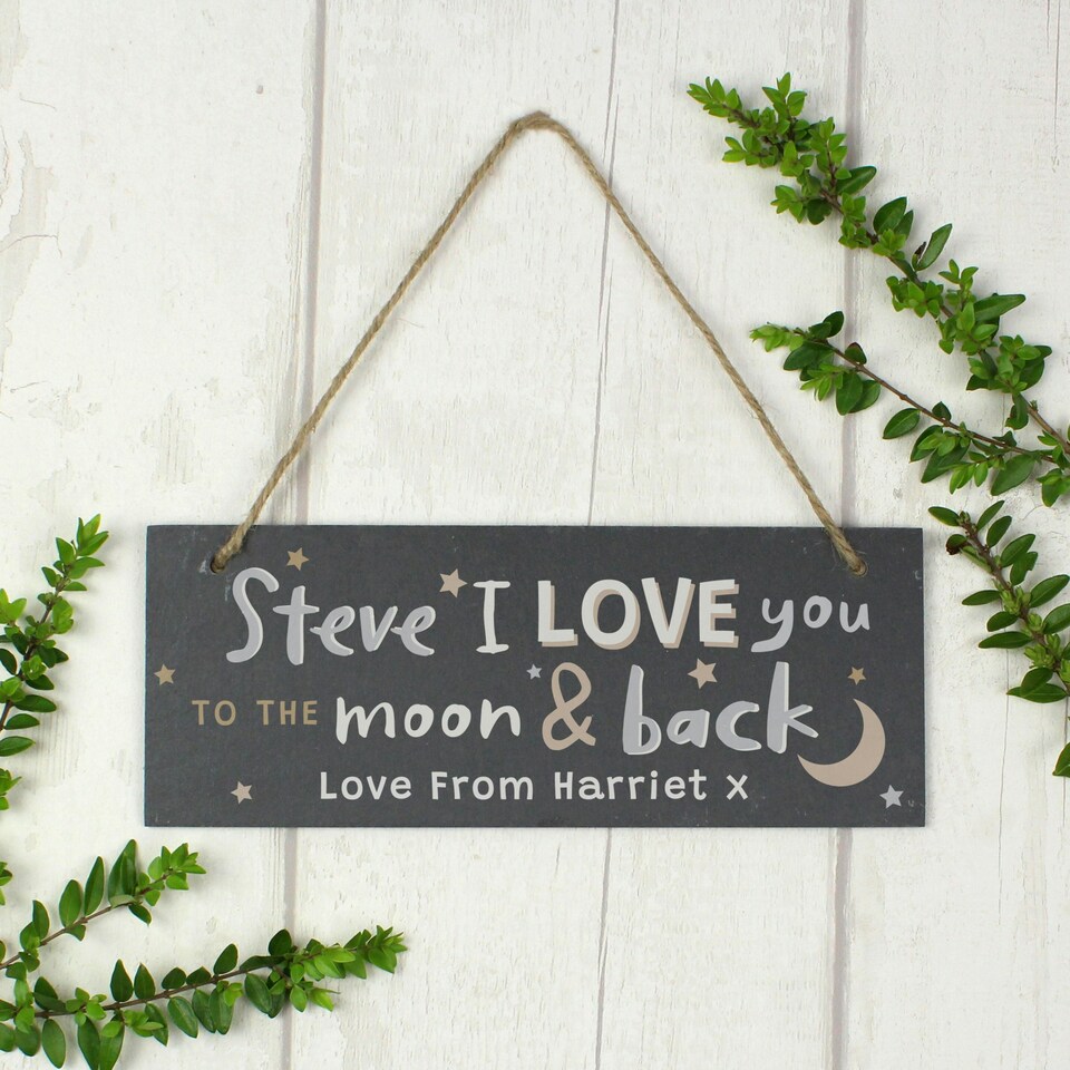 image 1 of Personalised To the Moon and Back Hanging Slate Plaque
