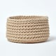 image 1 of Homescapes Linen Cotton Knitted Round Storage Basket - 37 x 21 cm Cream | M