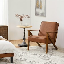 Yaheetech Faux Leather Armchair with Z-shaped Wood Legs and Extra-wide Seat