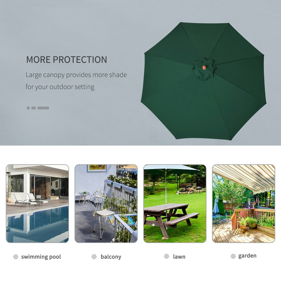 image 1 of Outsunny 2.5m Wooden Garden Parasol Outdoor Umbrella Canopy w/ Vent Green