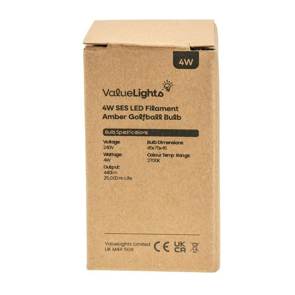 image 1 of ValueLights Pack of 2 Retro Style 4w LED Filament SES E14 Amber Tinted Golfball Light Bulbs 2700K Warm White