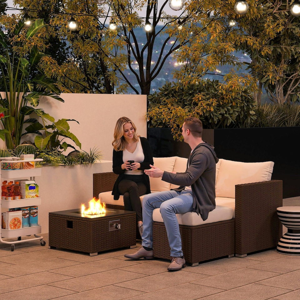 image 1 of Outsunny 4 Seater Rattan Sofa Set with Footstool Thick Cushions Brown Cream