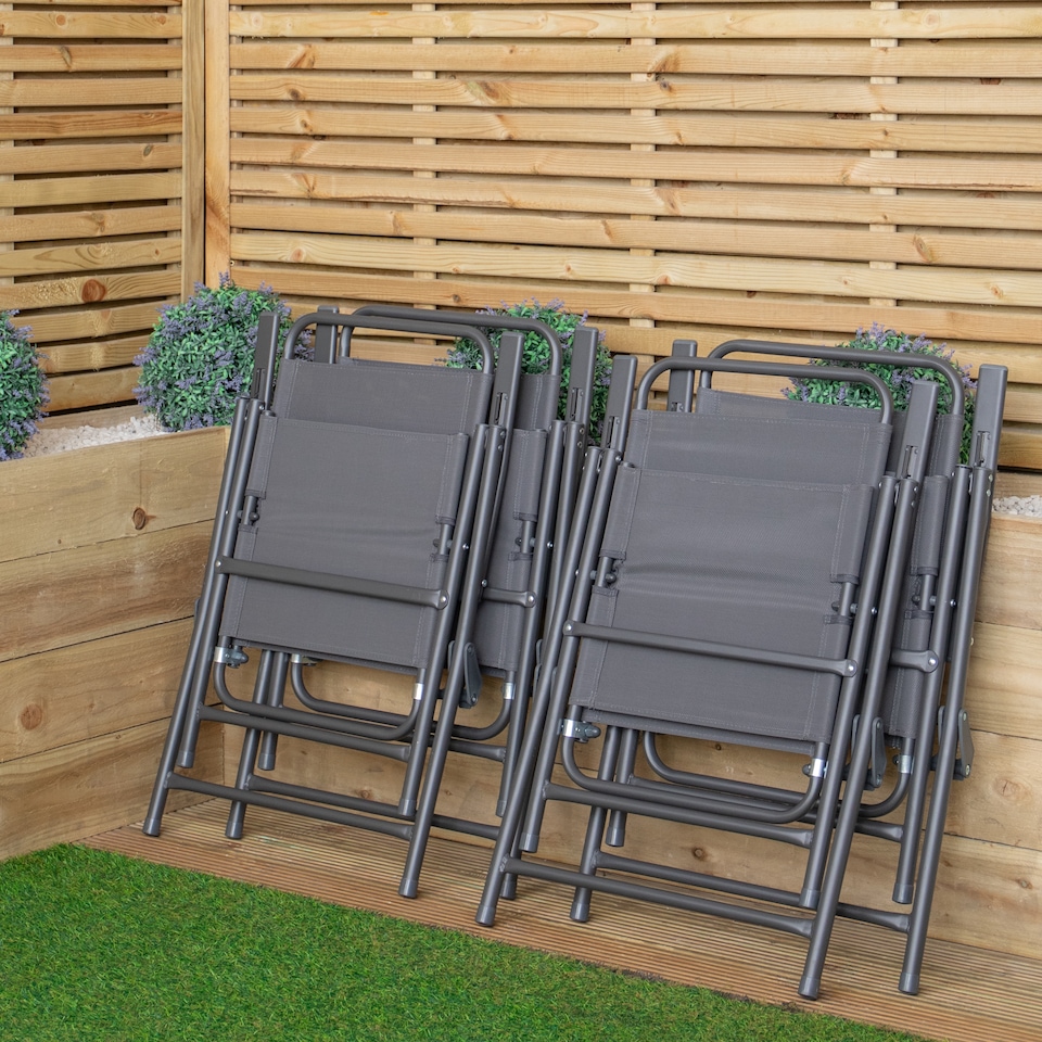 image 1 of Set of 4 Outdoor Multi-Position Textoline Garden Chairs in Grey