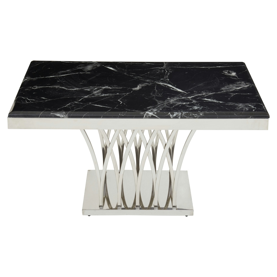 image 1 of Interiors by Premier Intricate Black Marble And Silver Coffee Table, Decorative Accent Table, Silver Finish Lounge Table Black