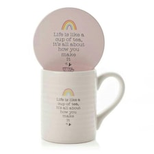 Widdop Love Life Mug & Coaster Set - Life Is Like Tea | Pink | White | 2