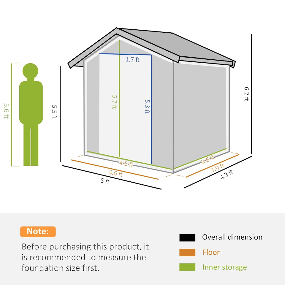 image 1 of Outsunny 5ft x 4.3ft Outdoor Metal Storage Shed with Sliding Door