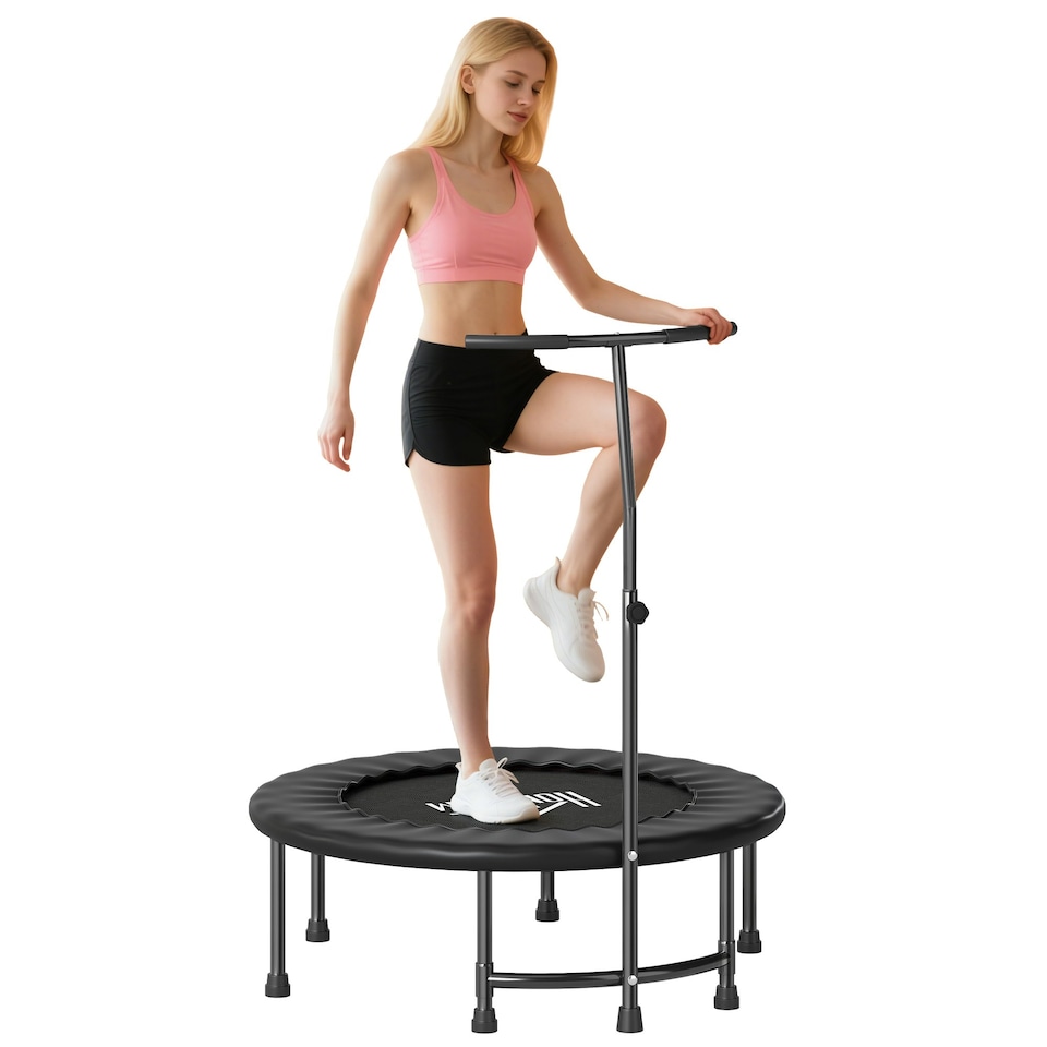 image 1 of HOMCOM 40" Mini Trampoline, Rebounder Jumper w/ Adjustable Handle, Black