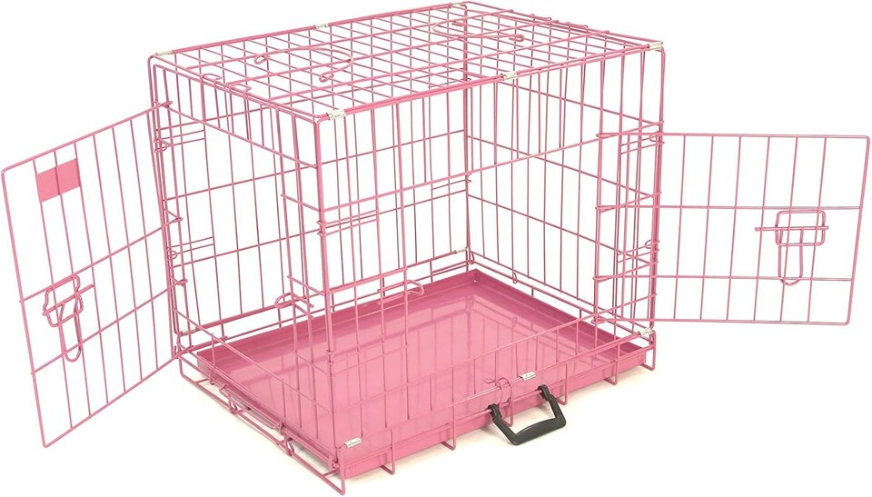 image 1 of Actiaspet Pink Foldable Metal Dog Cage Crate with Removable Tray (Pink, Large)