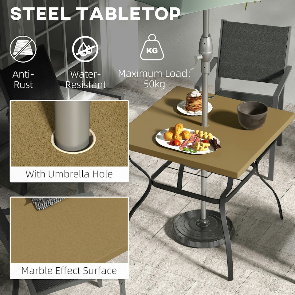 image 1 of Outsunny Garden Dining Table w/ Umbrella Hole, Dining Table for 4, Grey