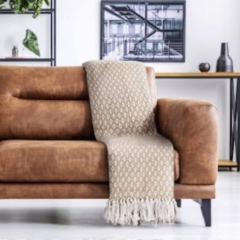 image 1 of Stockholm Collection Recycled Cotton Throw in Taupe (50" x 60") Brown | Natural