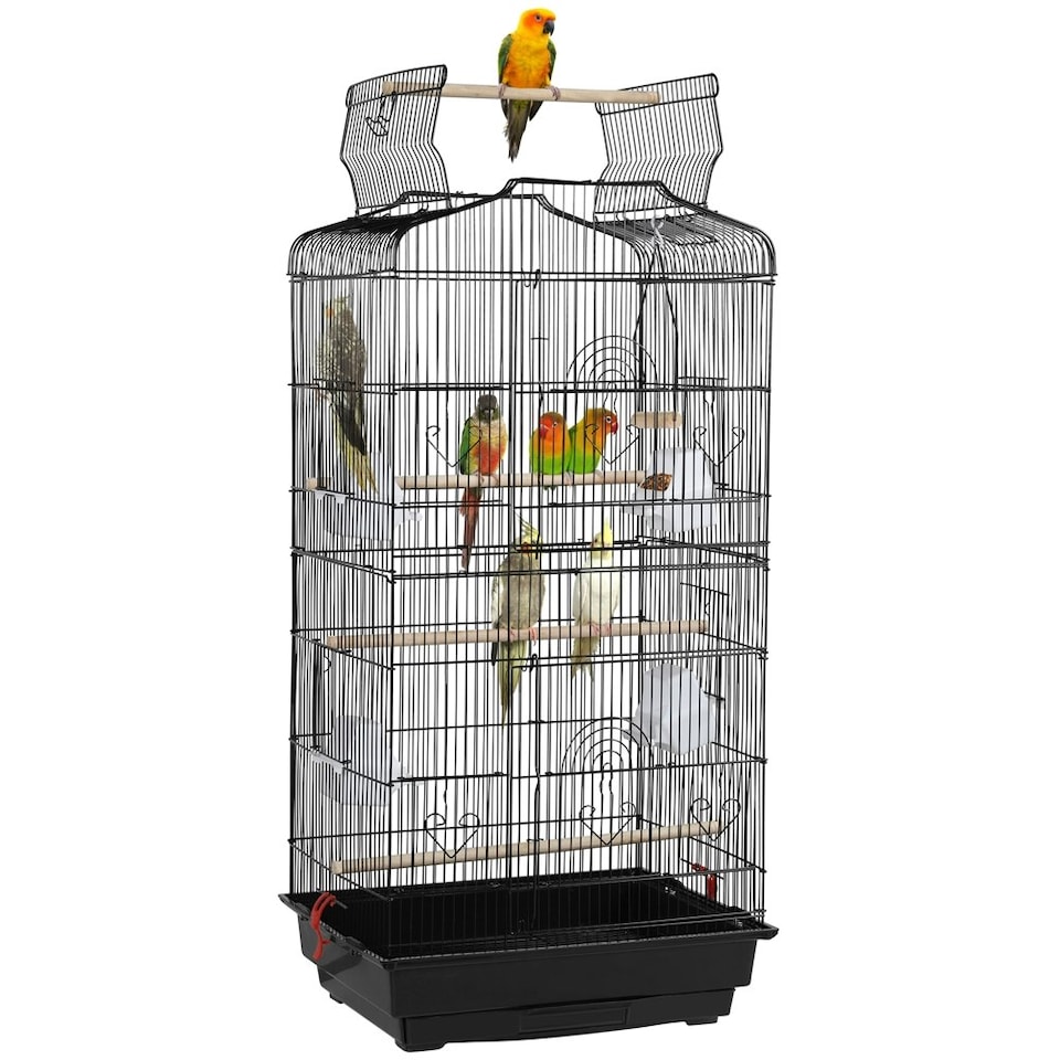 image 1 of Yaheetech 104.5 cm Tall Open Top Metal Birdcage Parrot Cage Black