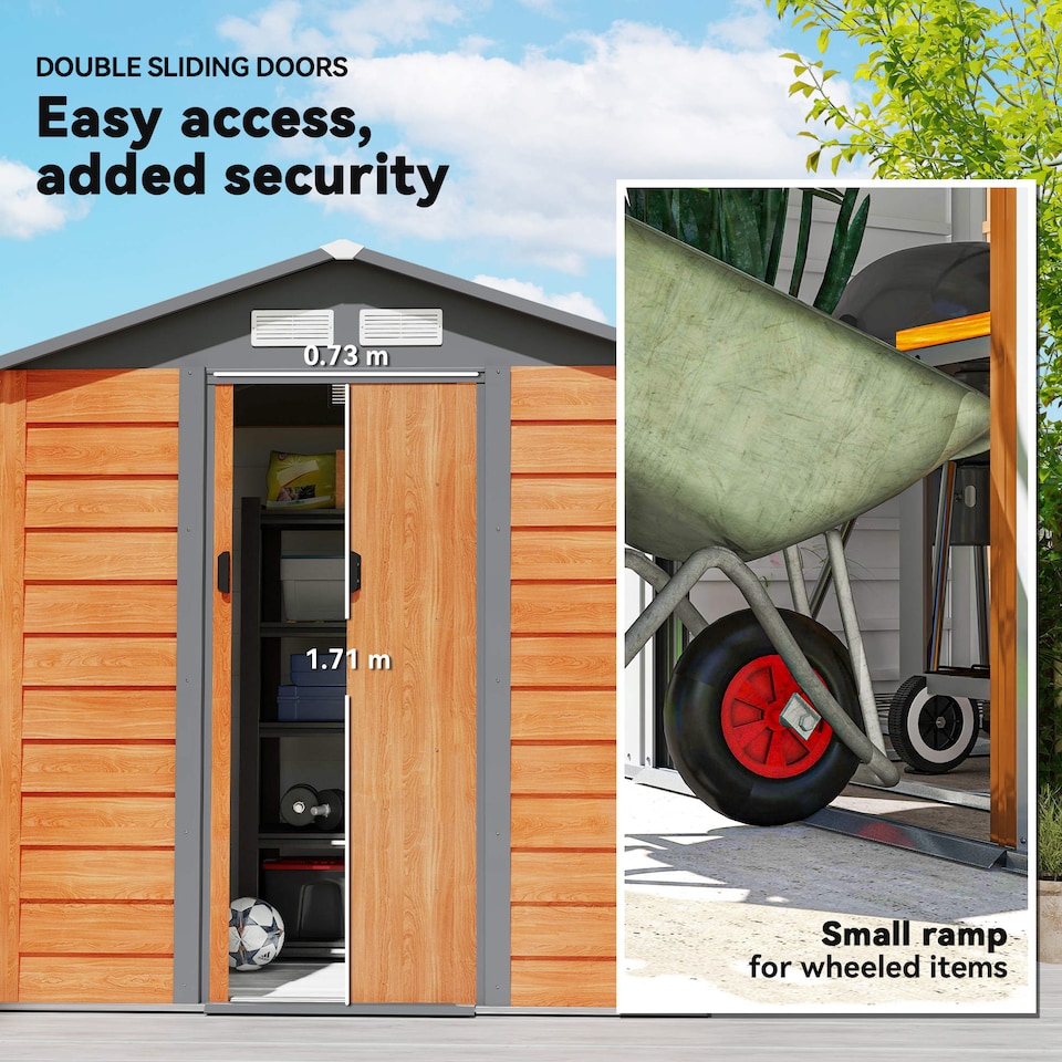 image 1 of Outsunny 6.5 x 5ft Garden Shed, Metal Storage Tool House Gardening Tool Storage with Shutter Vents, Brown and Grey