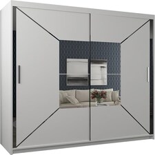 Modern Geometric Mirror Sliding Wardrobe 120cm | White/Black/Grey 2-Door Bedroom Cabinet Black | White120cm