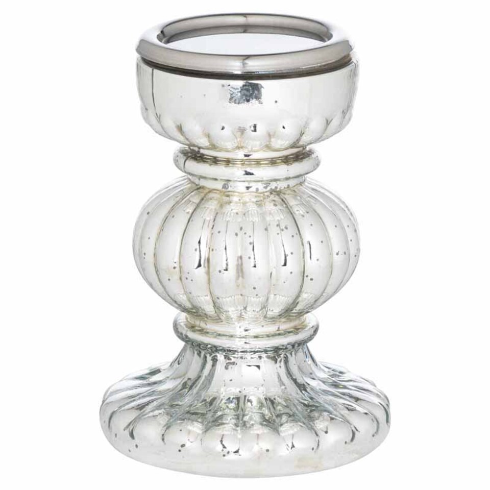 Mercury Effect Bonbon Large Candle Holder - Glass - L17 x W17 x H26 cm - Silver | Silver