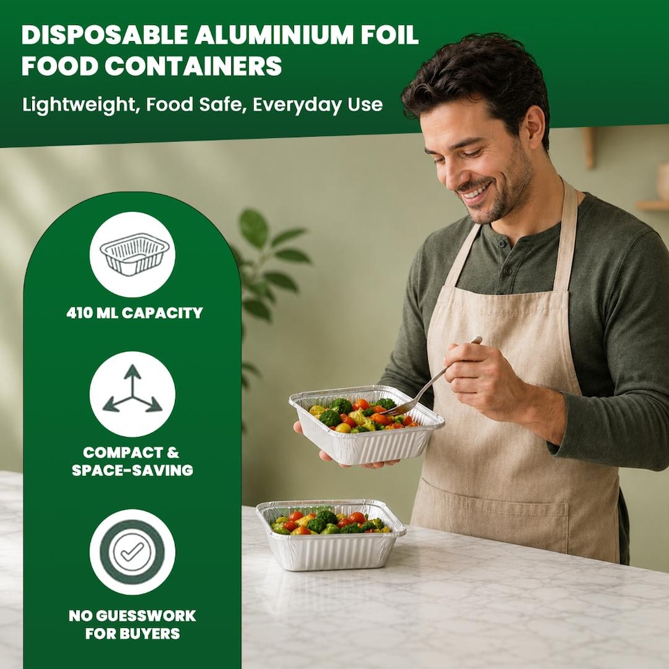 image 1 of ECONX No.2 Aluminium Disposable Foil Food Container With Lids Reusable Takeaway Containers 100PC