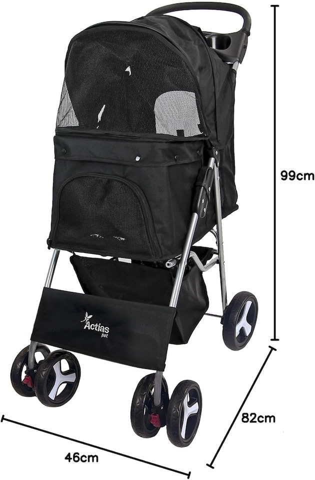 image 1 of Pet Stroller Dog Cat Puppy Pram Pushchair Travel Cart Jogging Buggy Carrier (Black with Cover)