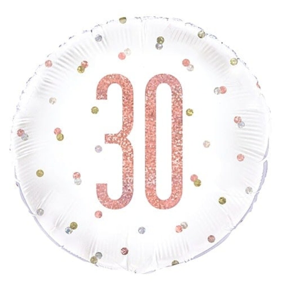 image 1 of Rose Gold Glitz Age 30 Holographic Round Foil Helium Balloon 46cm / 18 in