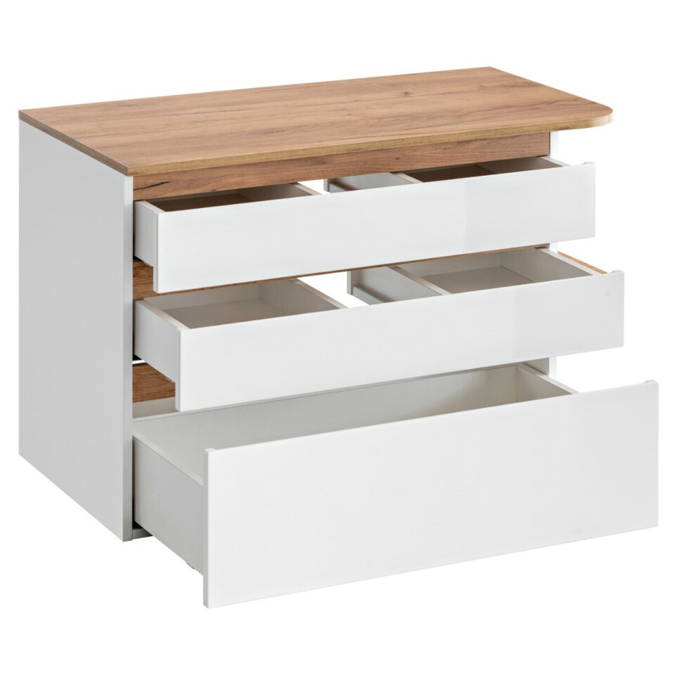 image 1 of Plat Bathroom Vanity Unit, Oak Countertop - White Gloss W940xH635mm