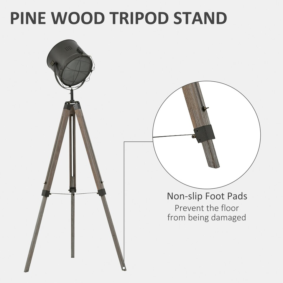 image 1 of HOMCOM Tripod Floor Lamp Height Adjustable E27 Base for Living Room Bedroom