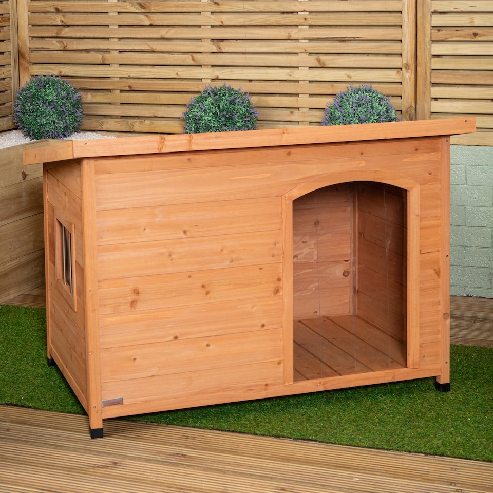 image 1 of 72cm x 1.04m Medium Outdoor Garden Cosy Wooden Dog House Kennel with Window