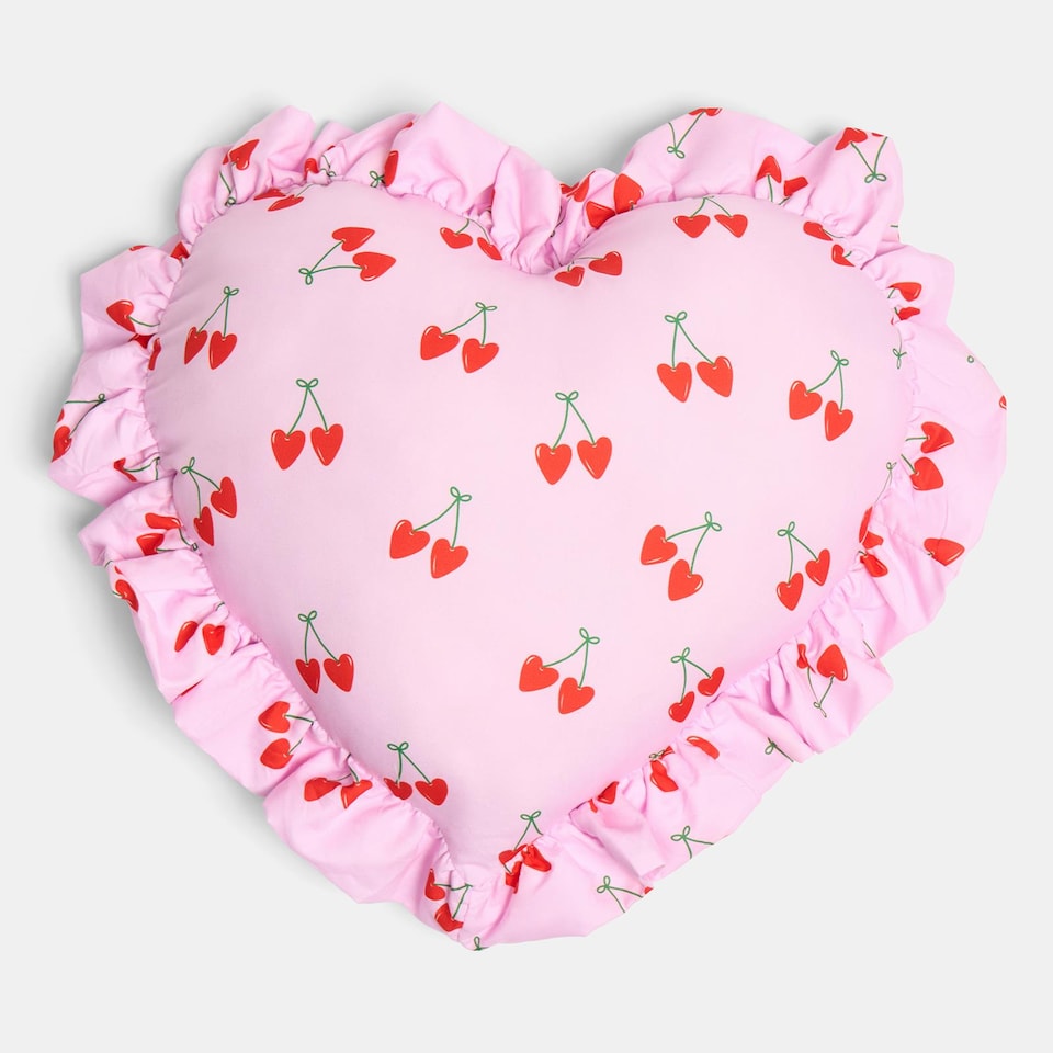 image 1 of OHS Heart Shaped Frill Scatter Cushion Throw Pillow | Multi | Pink Cherry