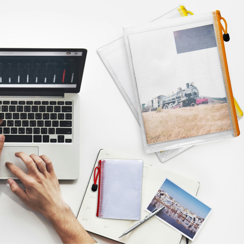 image 1 of Pack of 12 A4 Orange PVC Mesh Zip Bags