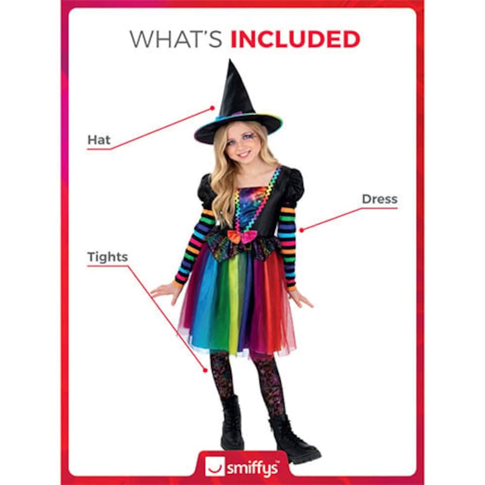 image 1 of Rainbow Witch Girls Fancy Dress Costume Kids Large - Age 10-12