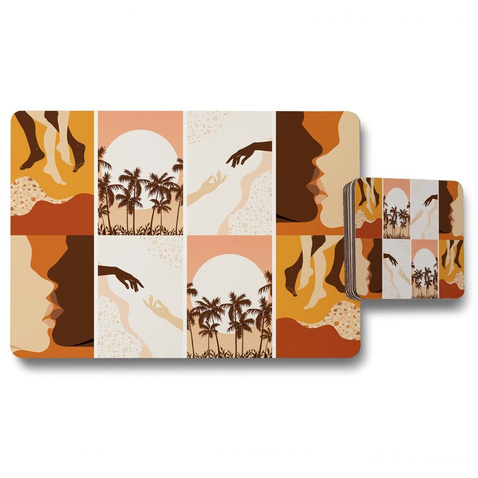 image 1 of Paper cut male & female, abstract & floral collages, landscape scenes (Placemat & Coaster Set)