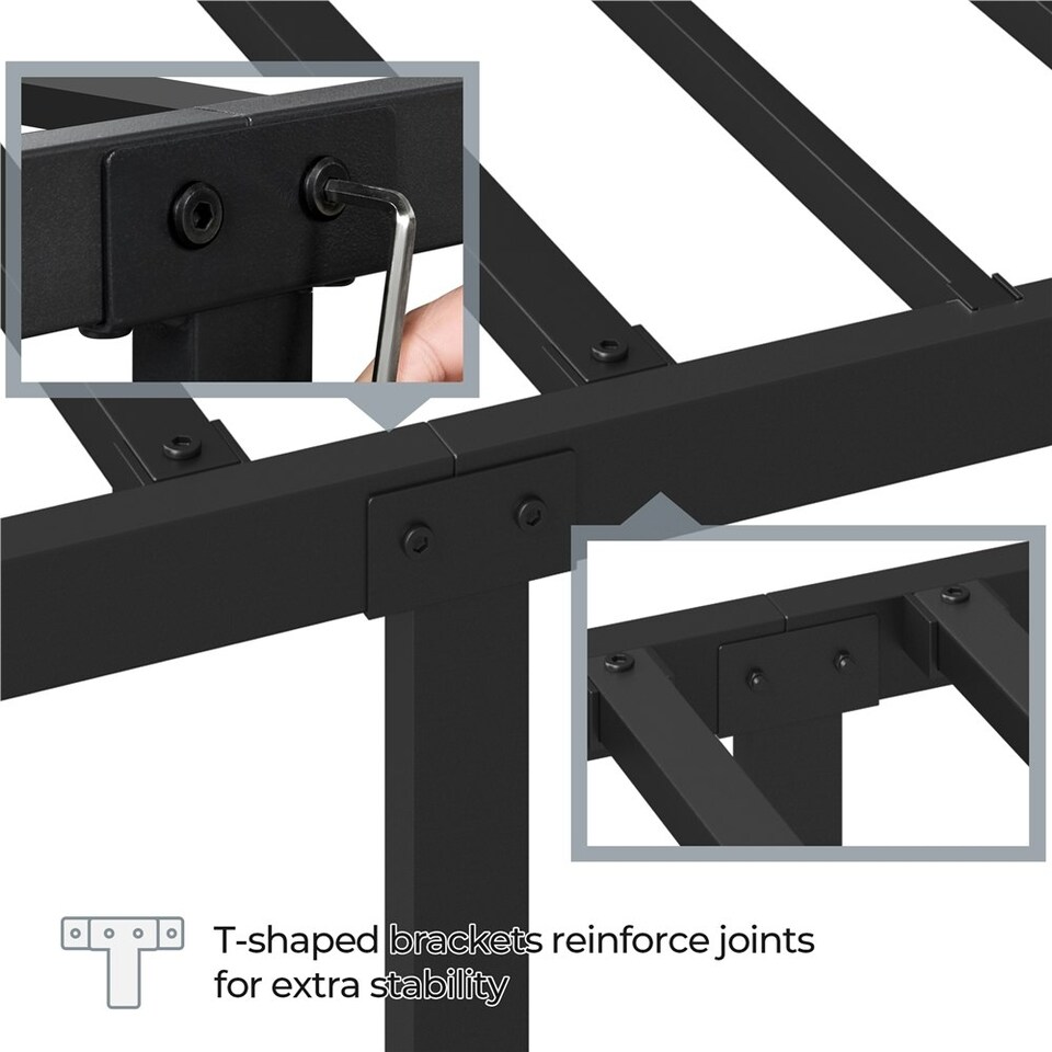 image 1 of Yaheetech 4ft6 Metal Platform Bed Frame with Headboard Black