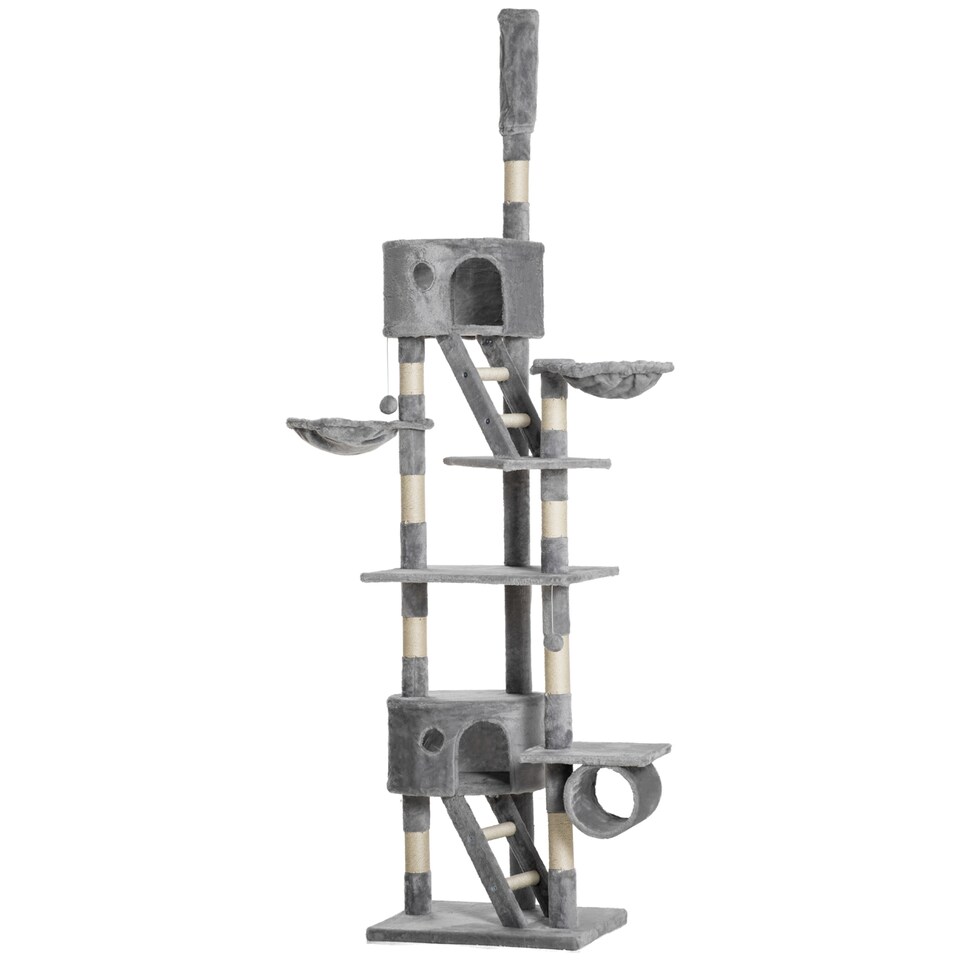 image 1 of PawHut Kitten Tower Adjustable 240-260cm, Scratch Posts, Houses