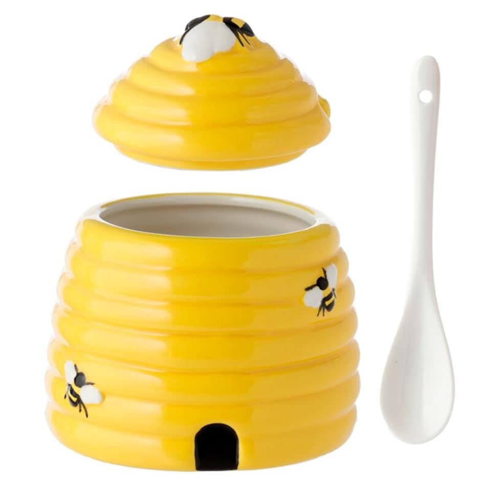 image 1 of Beehive Shaped Ceramic Pot with Lid & Spoon